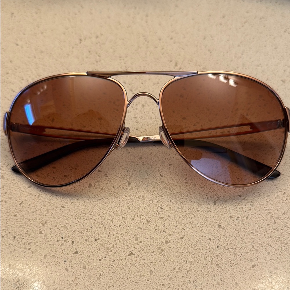 Oakley Brown Aviator Glasses with Metallic Frame